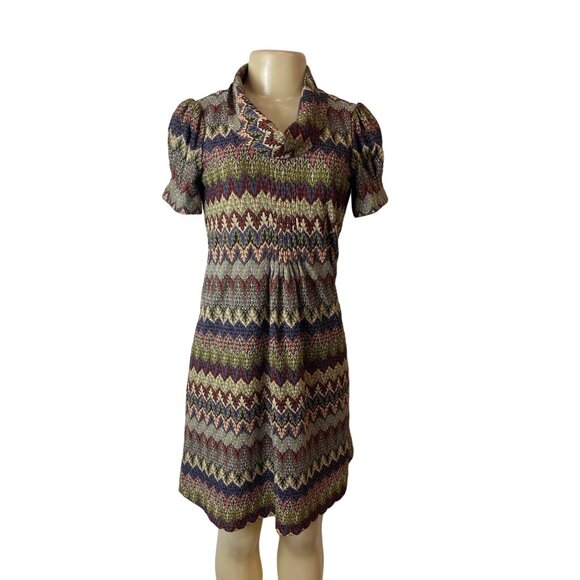 Jessica Howard Women's Colorful Pattern Drape Neck Puffed Midi Dress Sz 6 - Picture 1 of 7